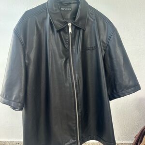 Zara Black Short-Sleeve Faux Leather Zip Shirt Jacket